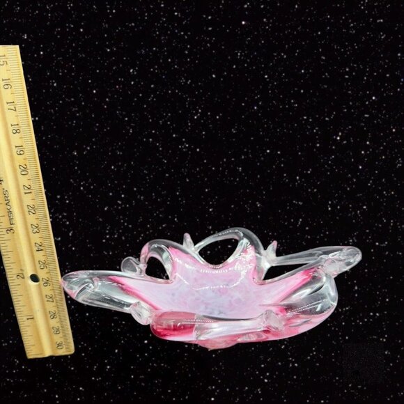 Decorative Art Glass Pink Clear Bowl Basket Swirly Edges 6.5"Wide 2"Tall - Picture 6 of 11